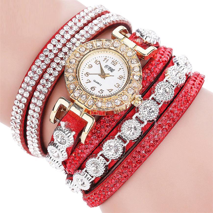 Timeless Glamour: Leather Rhinestone Watch Bracelet for Effortlessly Chic Style