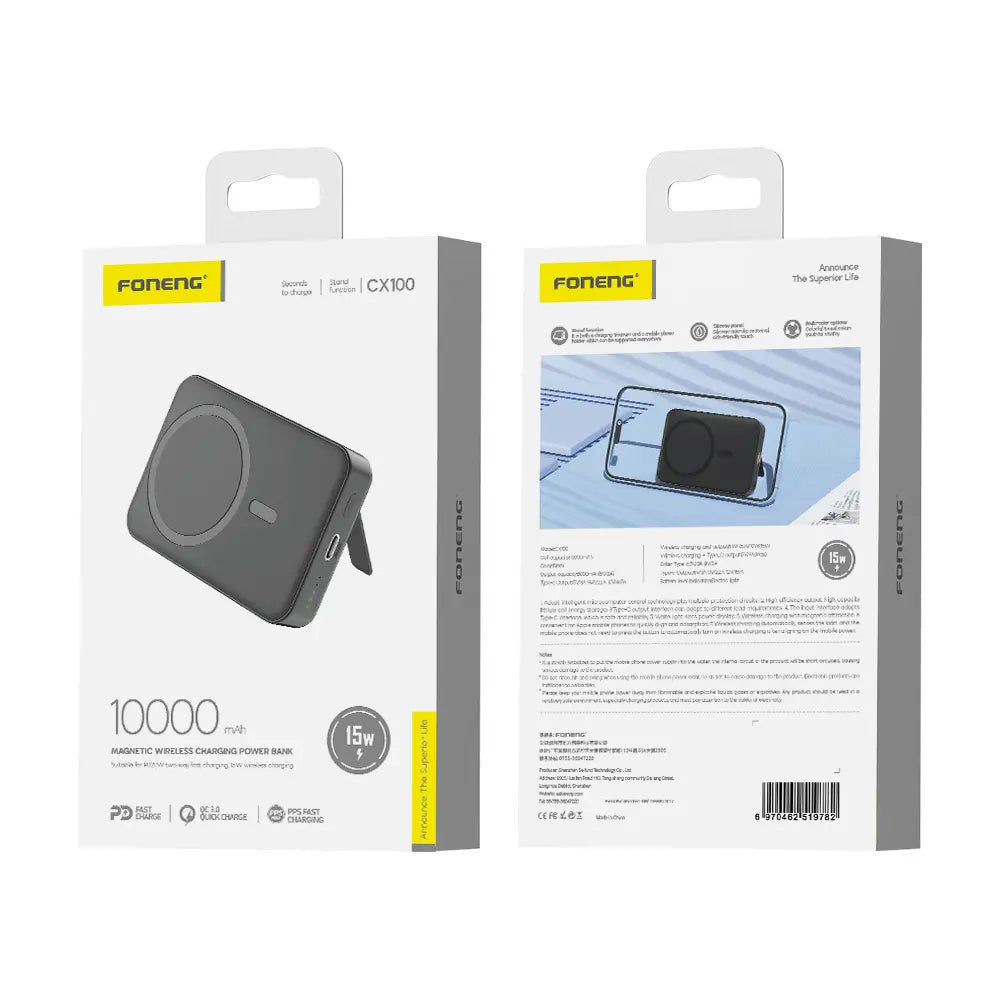 BANCO DE ENERGÍA INALÁMBRICO MAGNÉTICO CX100 10000MAH (15W)