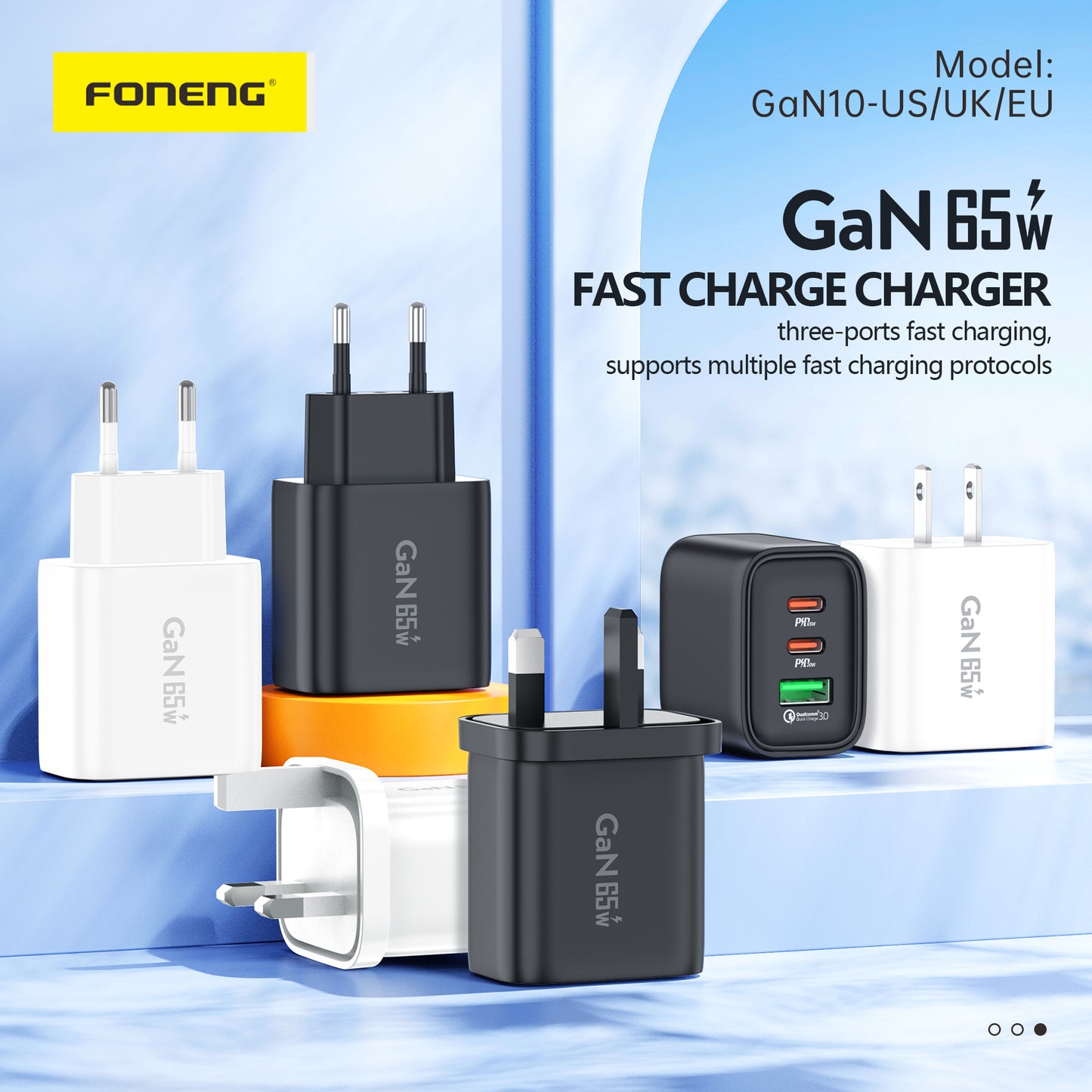 GAN10-EU A+C+C 3-PORT GAN CHARGER (65W)