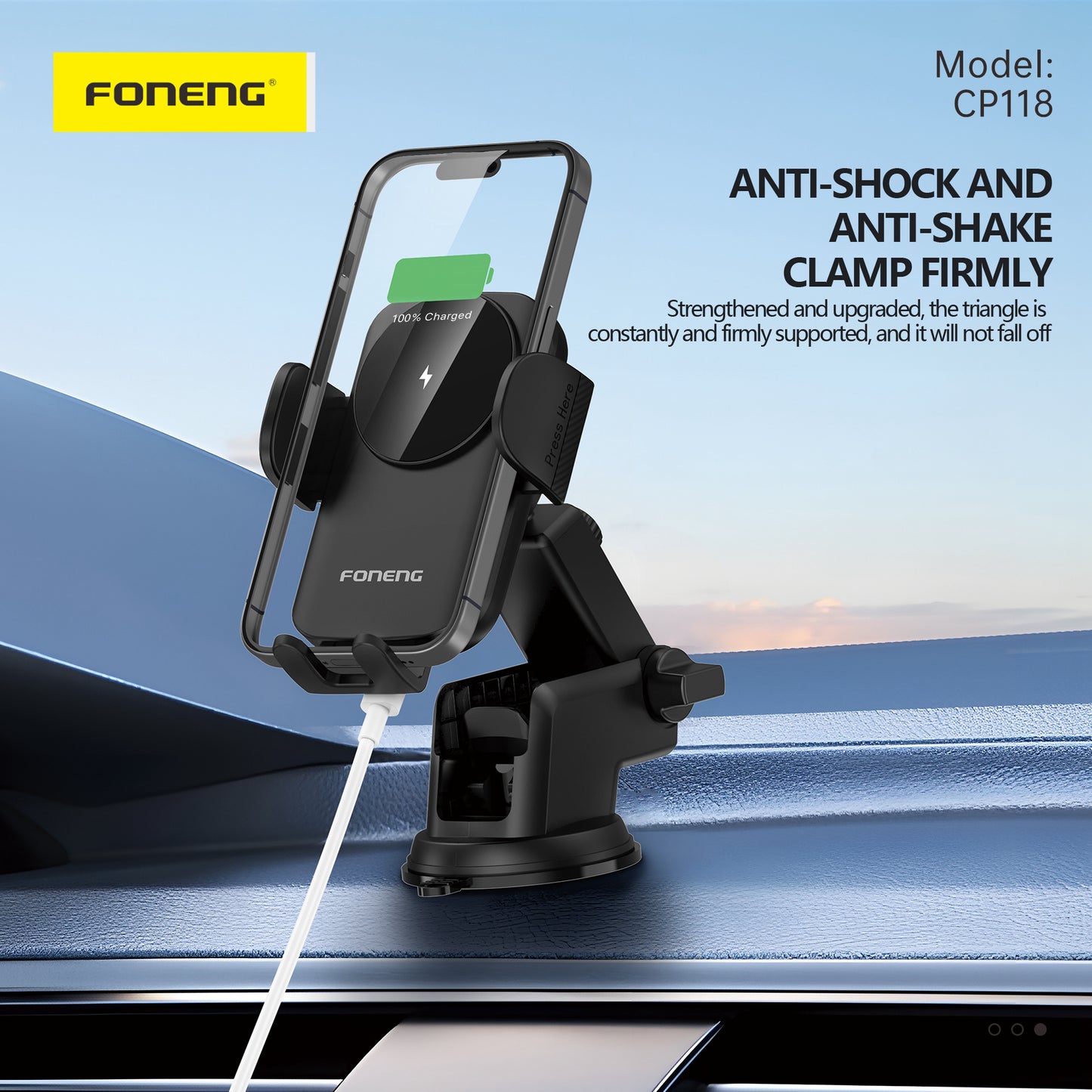 SOPORTE DE CARGA INALÁMBRICA PARA TELÉFONO PARA AUTOMÓVIL CP118 (15 W) (REJILLA DE VENTILACIÓN/CONSOLA CENTRAL)