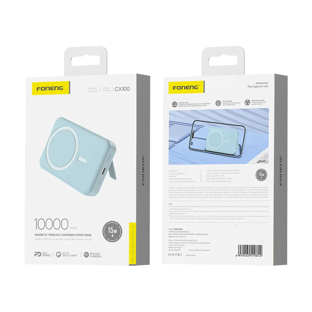 BANCO DE ENERGÍA INALÁMBRICO MAGNÉTICO CX100 10000MAH (15W)