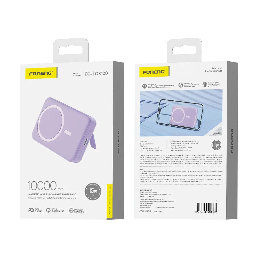 BANCO DE ENERGÍA INALÁMBRICO MAGNÉTICO CX100 10000MAH (15W)