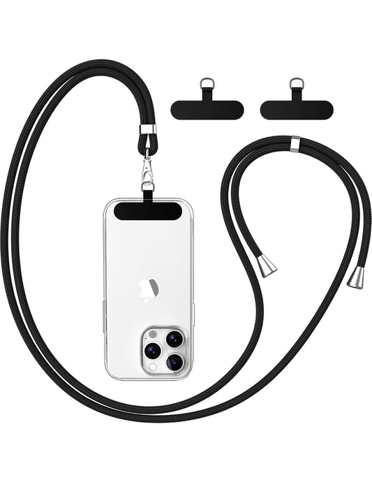 caslord Universal Mobile Phone Lanyard, 1.6 m Adjustable Strap with 2 Durable Patches, Phone Pendant Compatible with All Smartphones and Most Cases, Black