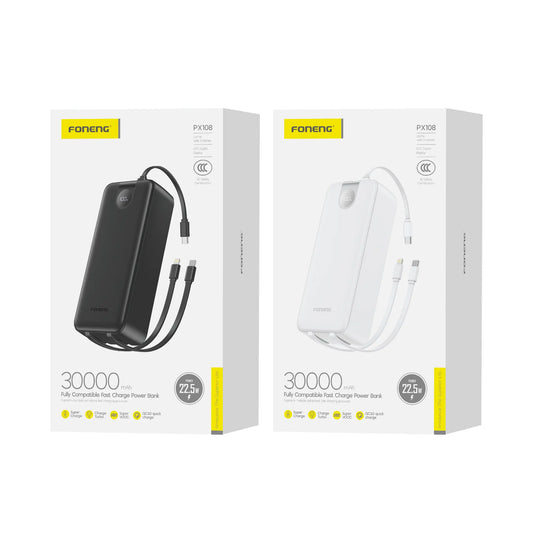POWER BANK PX108 DE 30000 MAH CON 3 CABLES INTEGRADOS (22,5 W)