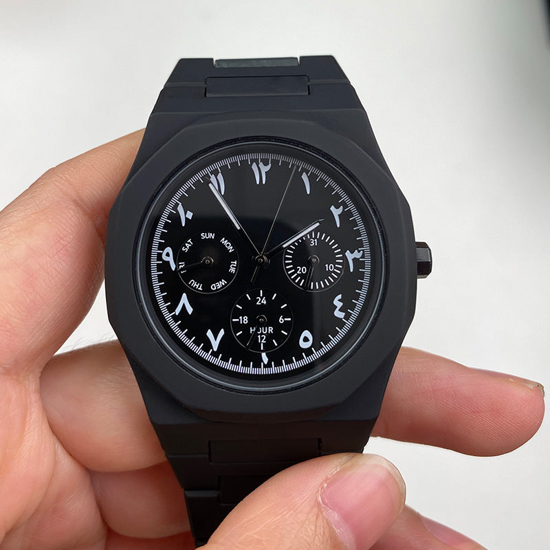 Explosive Arabic Digital Middle East Hot Black Matte Oil-sensitive Plastic Men&#039;s Watch Wholesale Cross-border Quartz Watch