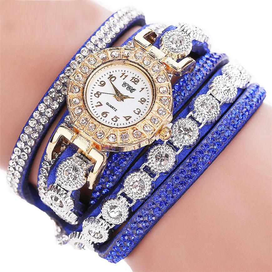 Timeless Glamour: Leather Rhinestone Watch Bracelet for Effortlessly Chic Style