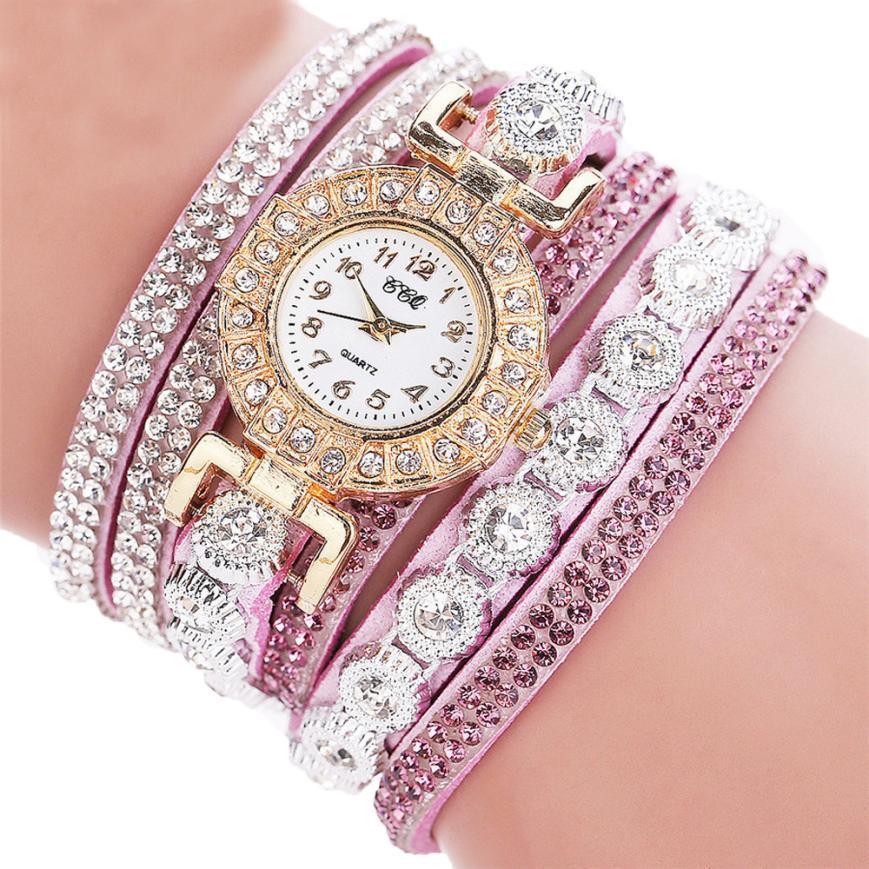 Timeless Glamour: Leather Rhinestone Watch Bracelet for Effortlessly Chic Style