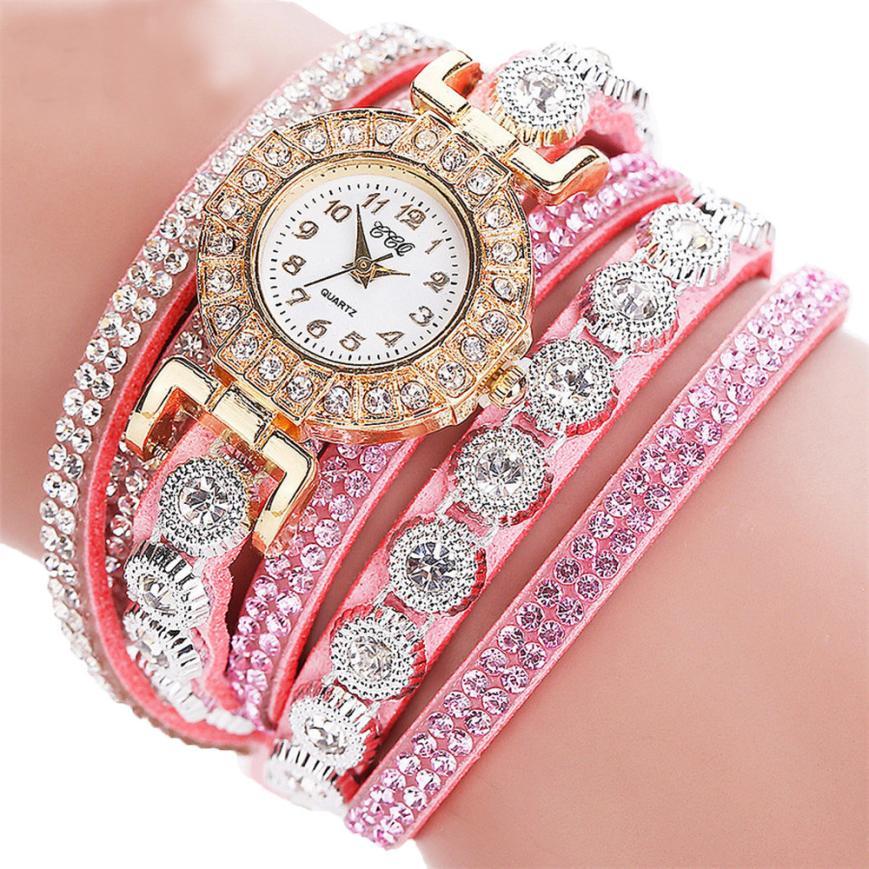 Timeless Glamour: Leather Rhinestone Watch Bracelet for Effortlessly Chic Style
