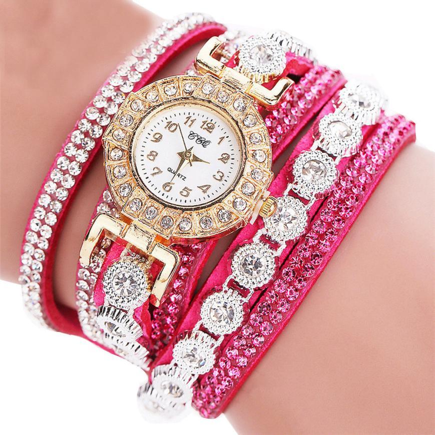 Timeless Glamour: Leather Rhinestone Watch Bracelet for Effortlessly Chic Style