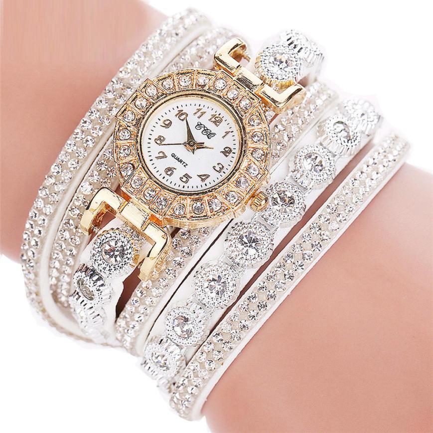 Timeless Glamour: Leather Rhinestone Watch Bracelet for Effortlessly Chic Style