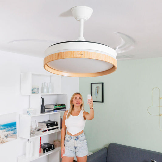 Ventilador de Techo con Luz LED y 4 Aspas Retráctiles Woteez InnovaGoods Madera 72 W Ø49-104 cm